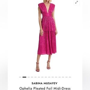 Sabina Musayev Ophelia Pleated Foil Midi - Very Berry